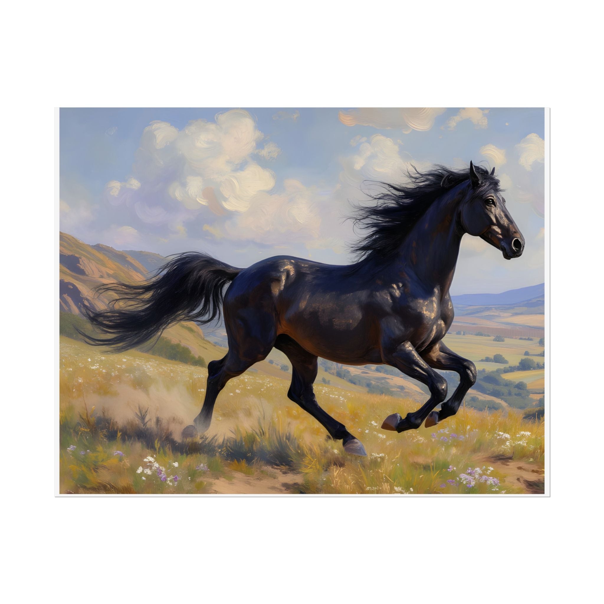 Running Black Stallion Wall Art - Horse Painting - Poster