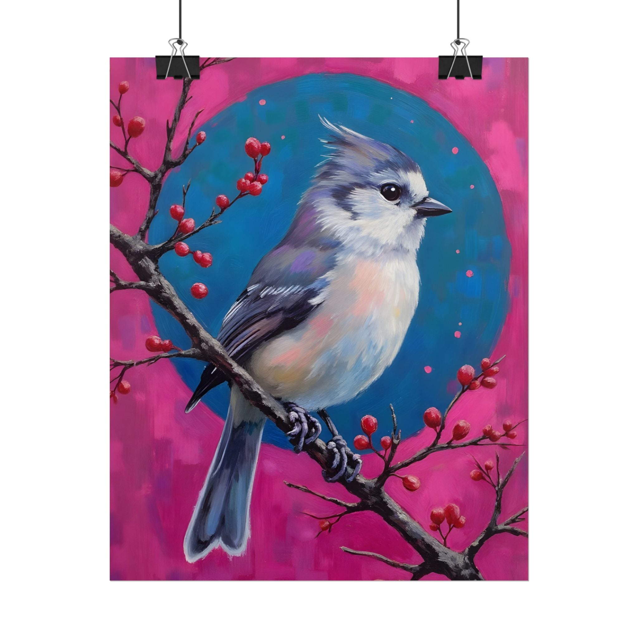 Blue jay on a holly branch Wall Art - Poster