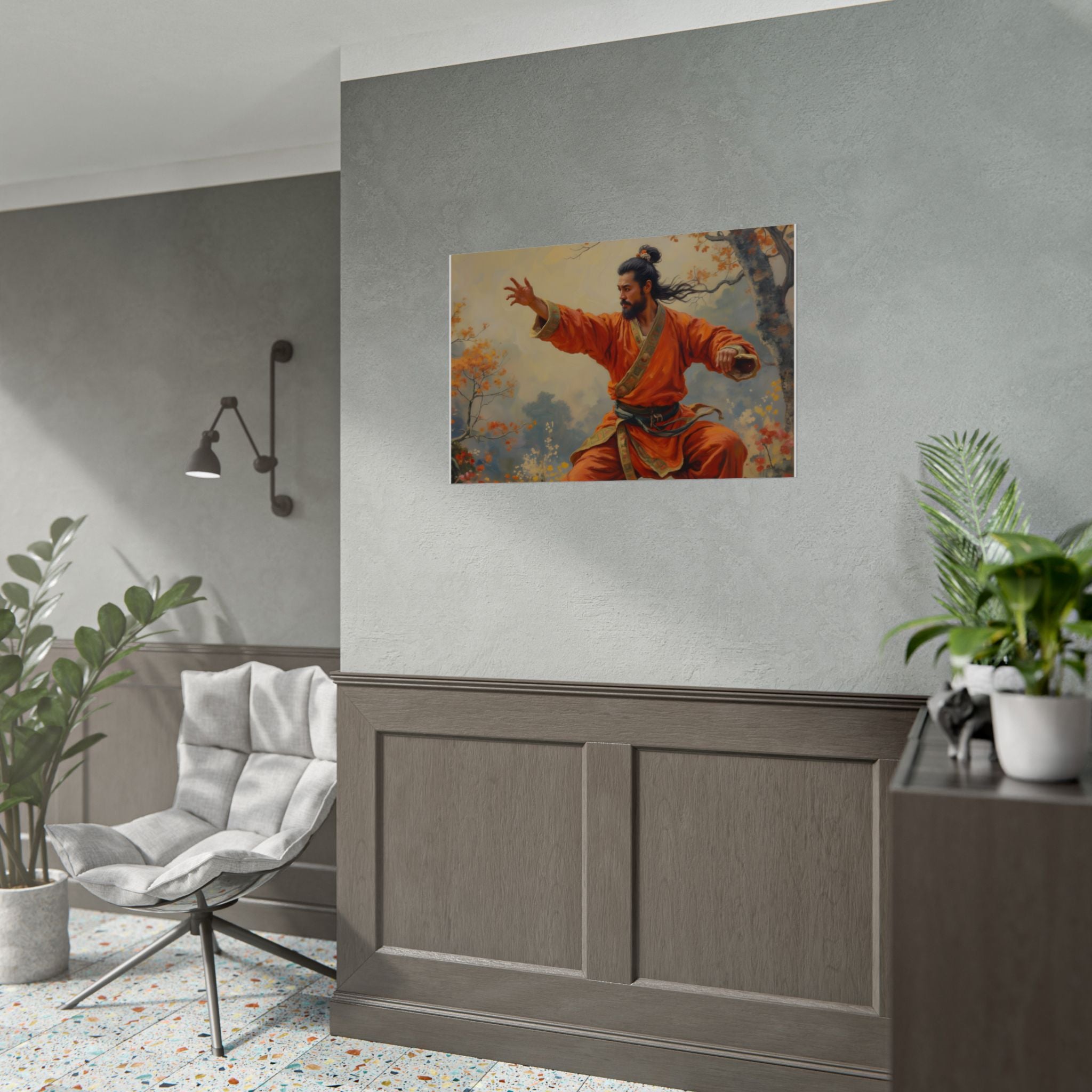Martial Artist Art Poster - Warrior in Orange Traditional Kung Fu Wall Art