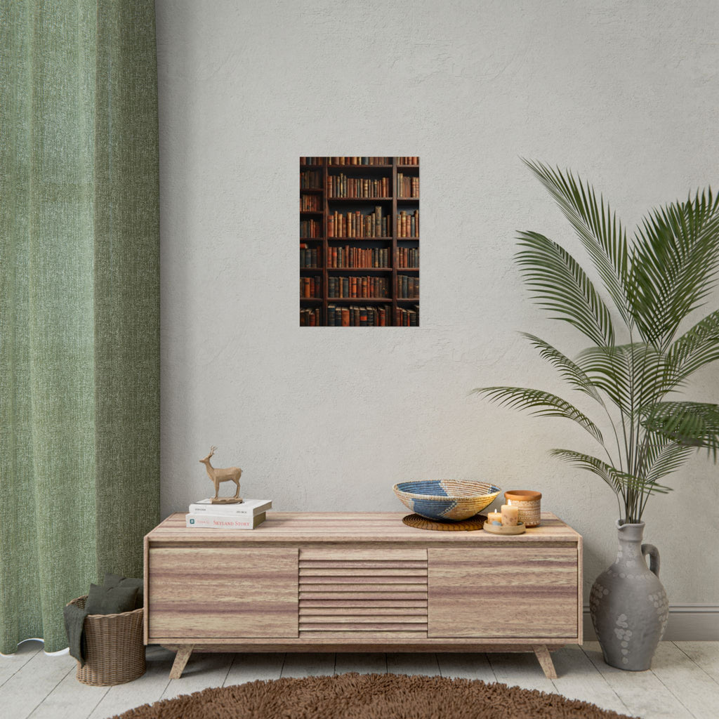 Vintage Library Bookshelf Rolled Poster - Antique Bookshop Wall Art