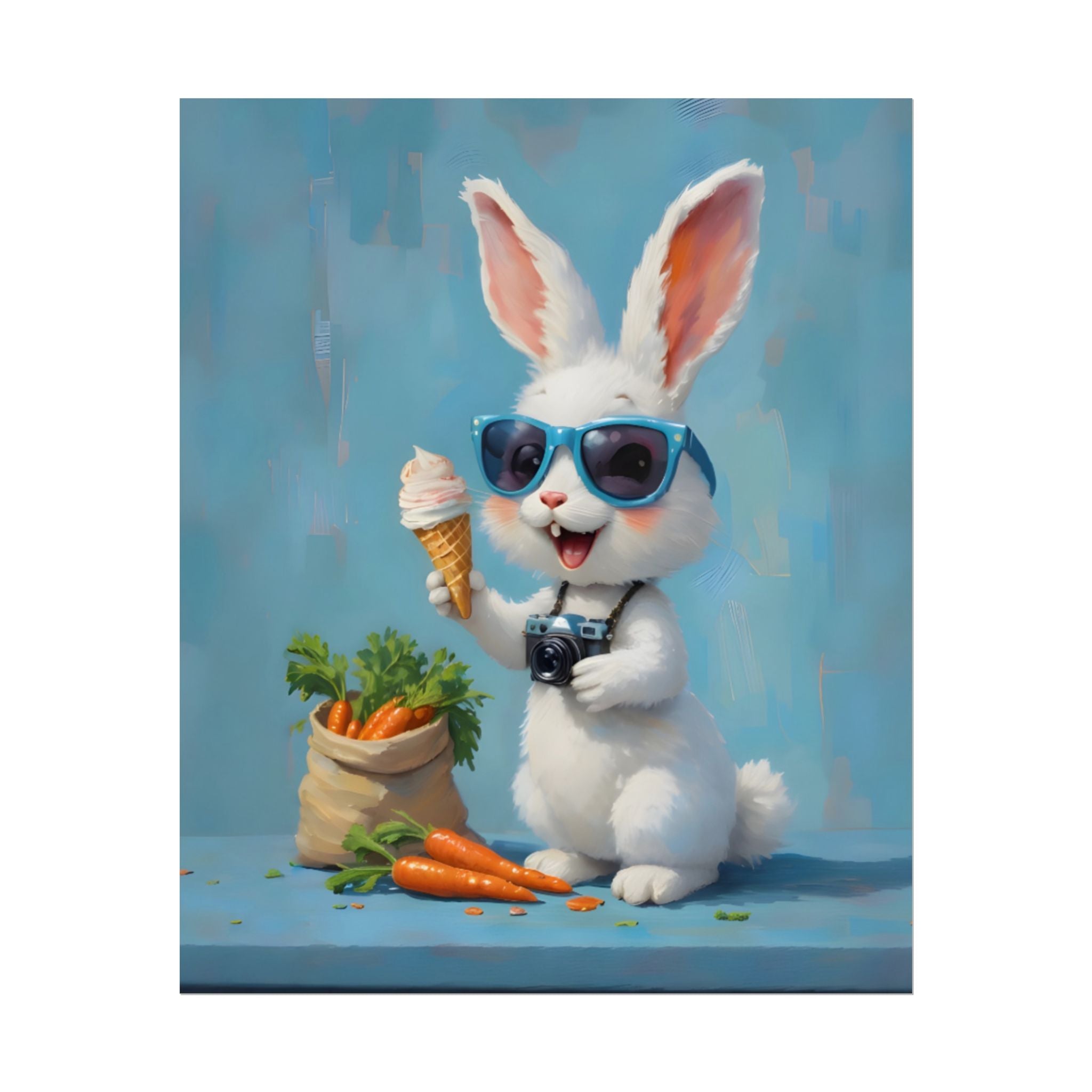 Blue Bunny Poster - Cute Sunglasses Rabbit Rolled Art Print