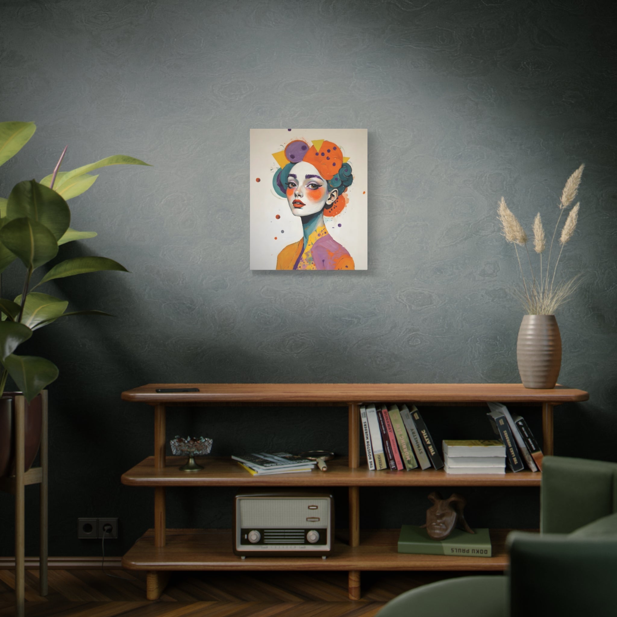 Colorful Portrait Art Canvas - Abstract Geisha Woman Matte Stretched Canvas