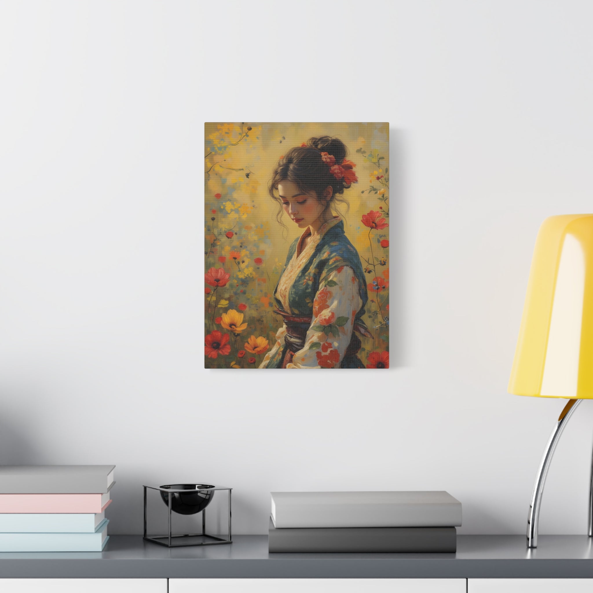 Asian Floral Lady Wall Art - Stretched Canvas