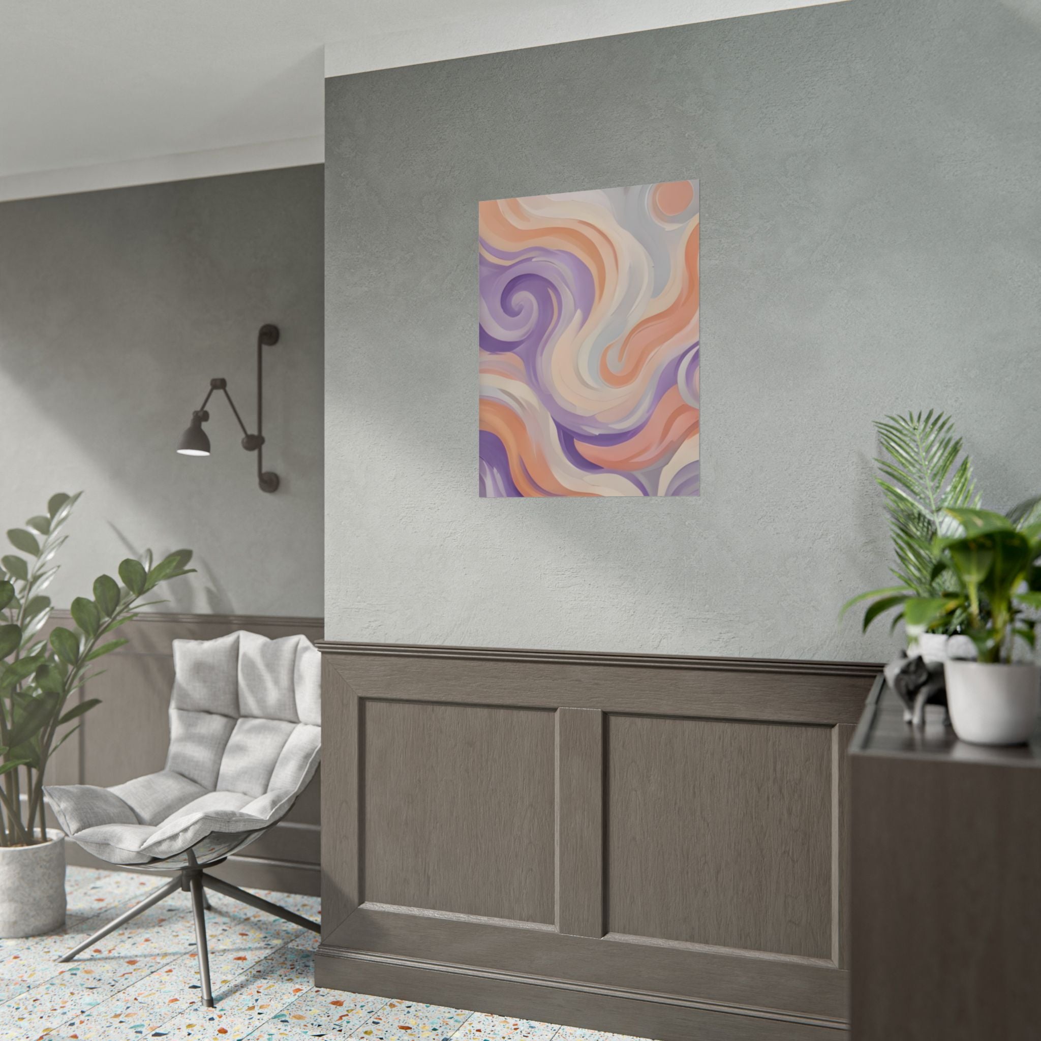 Abstract Swirl Poster - Peach & Lavender Fluid Art Rolled Wall Print