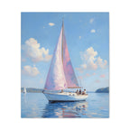 Sailing boat on calm water with pink accents Wall Art - Stretched Canvas