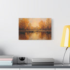 Autumn at the lake with rowboats Wall Art - Stretched Canvas