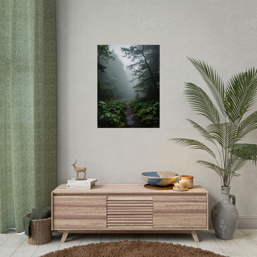 Misty Forest Path  Stretched Wall Art - Poster