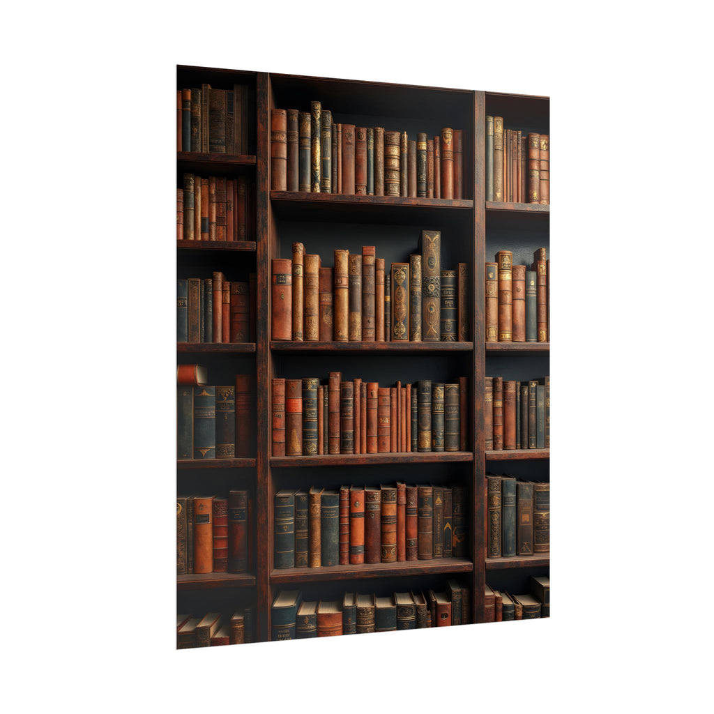 Vintage Library Bookshelf Rolled Poster - Antique Bookshop Wall Art