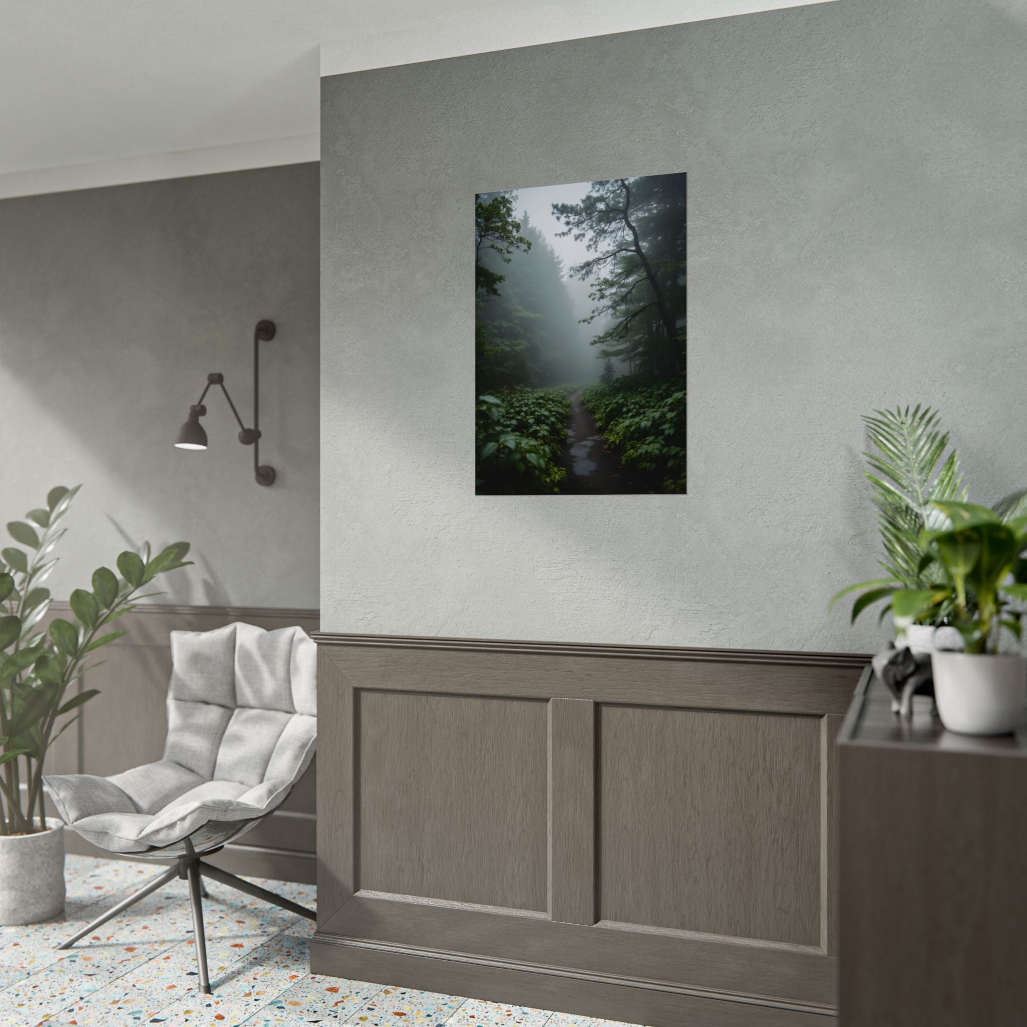 Misty Forest Path  Stretched Wall Art - Poster