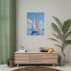 Sailing boat on calm water with pink accents - Poster