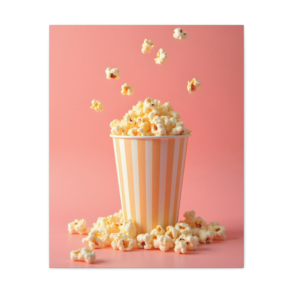 Popcorn with a pink background Wall Art - Stretched Canvas