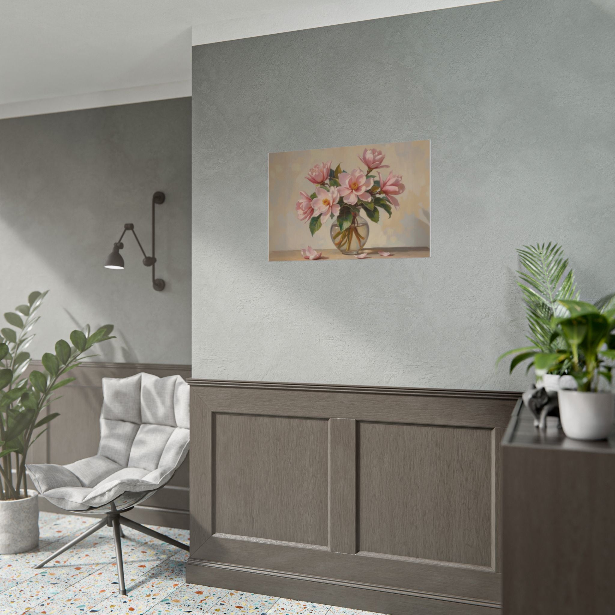 Rolled Poster - Pink Peonies Floral Print Vase Wall Art