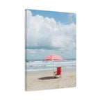 Sun-drenched beach memory with beach chair and umbrella Canvas Wall Art - Stretched Canvas