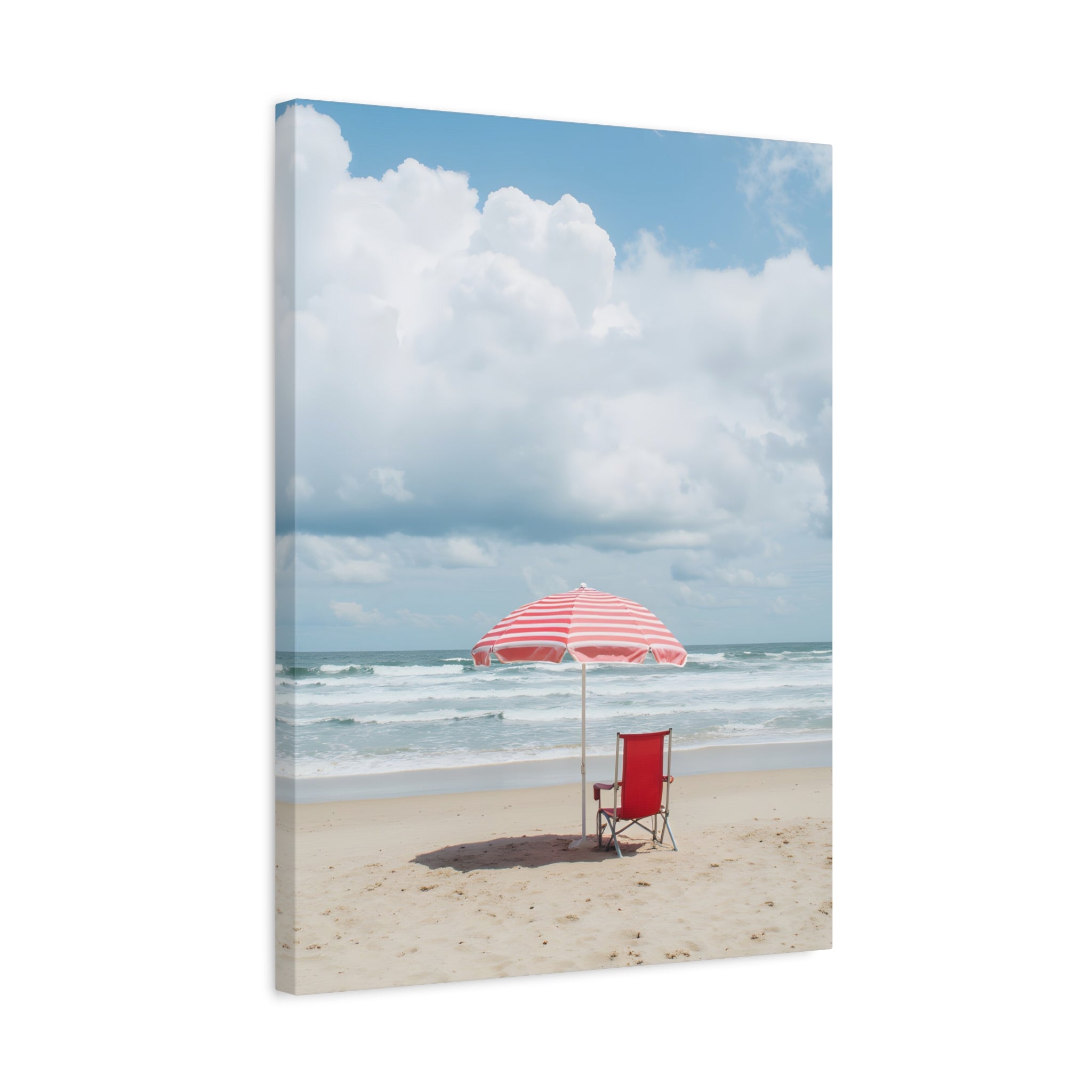 Sun-drenched beach memory with beach chair and umbrella Canvas Wall Art - Stretched Canvas