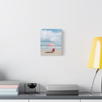 Sun-drenched beach memory with beach chair and umbrella Canvas Wall Art - Stretched Canvas