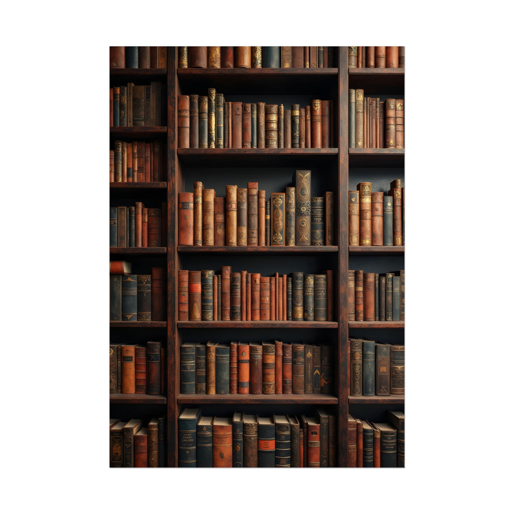 Vintage Library Bookshelf Rolled Poster - Antique Bookshop Wall Art
