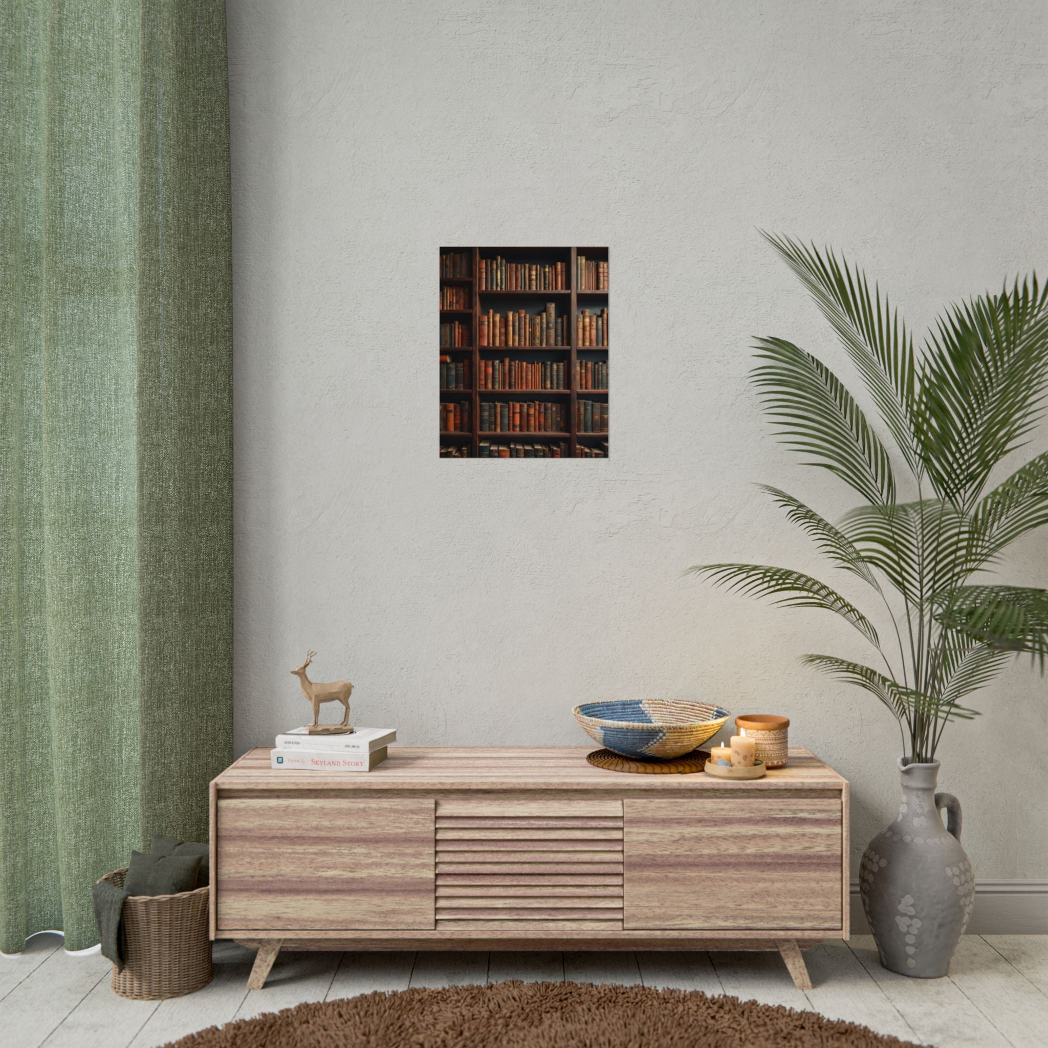 Vintage Library Bookshelf Rolled Poster - Antique Bookshop Wall Art