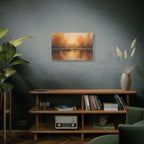 Autumn at the lake with rowboats Wall Art - Stretched Canvas