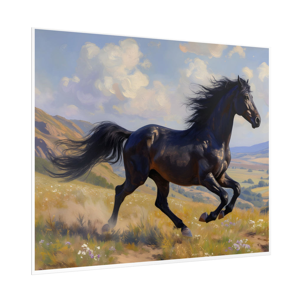 Running Black Stallion Wall Art - Horse Painting - Poster