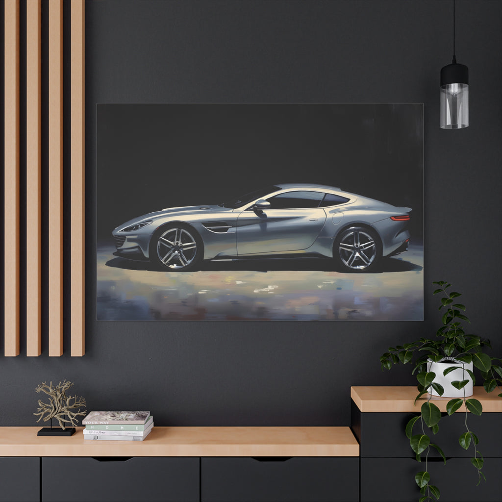 Silver Sports Car Matte Canvas Print — Modern Automotive Wall Art