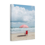 Sun-drenched beach memory with beach chair and umbrella Canvas Wall Art - Stretched Canvas