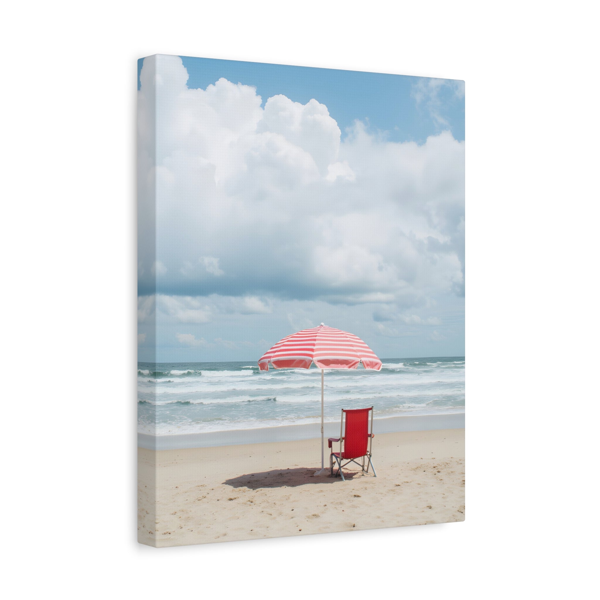 Sun-drenched beach memory with beach chair and umbrella Canvas Wall Art - Stretched Canvas