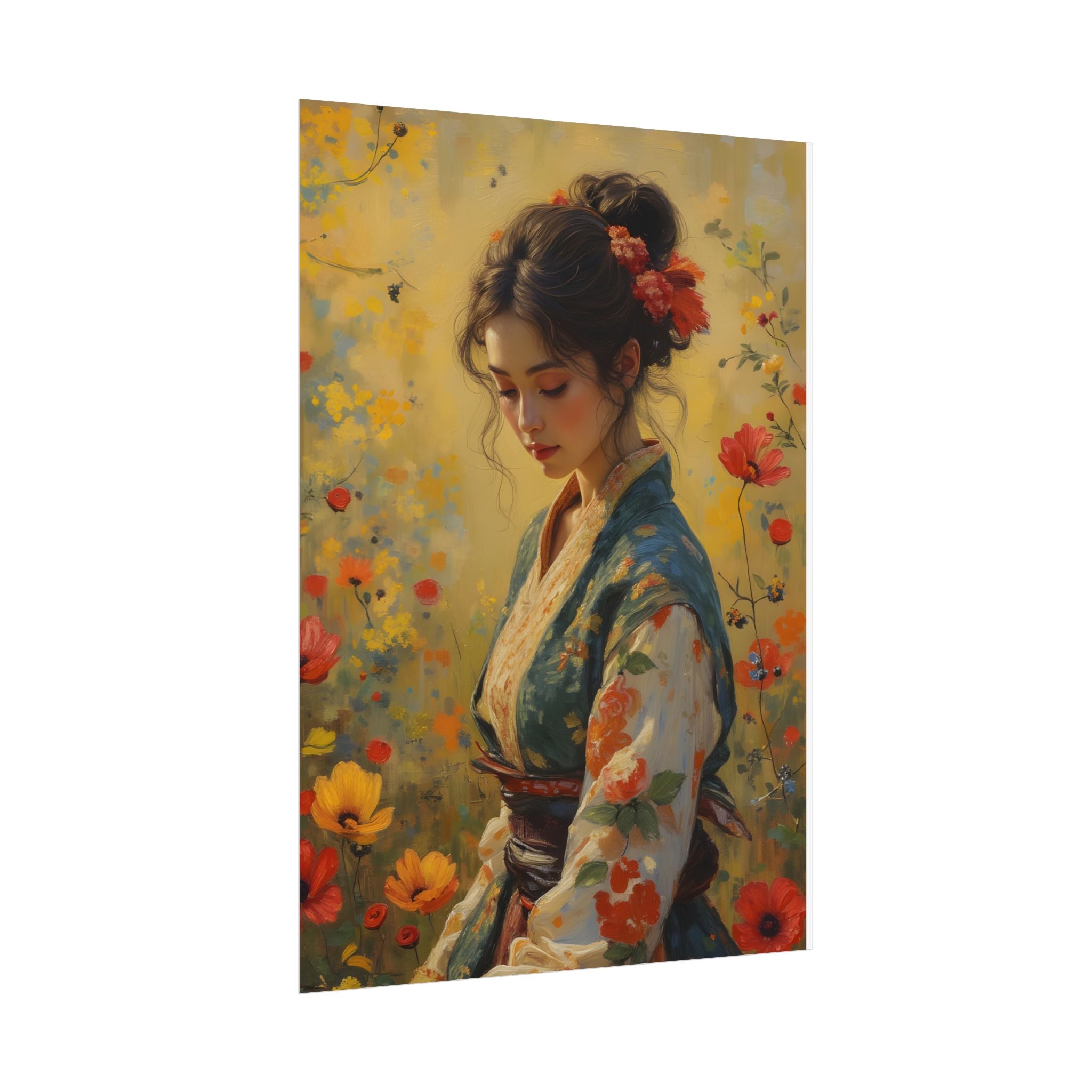 Asian Floral Lady Wall Art - Poster