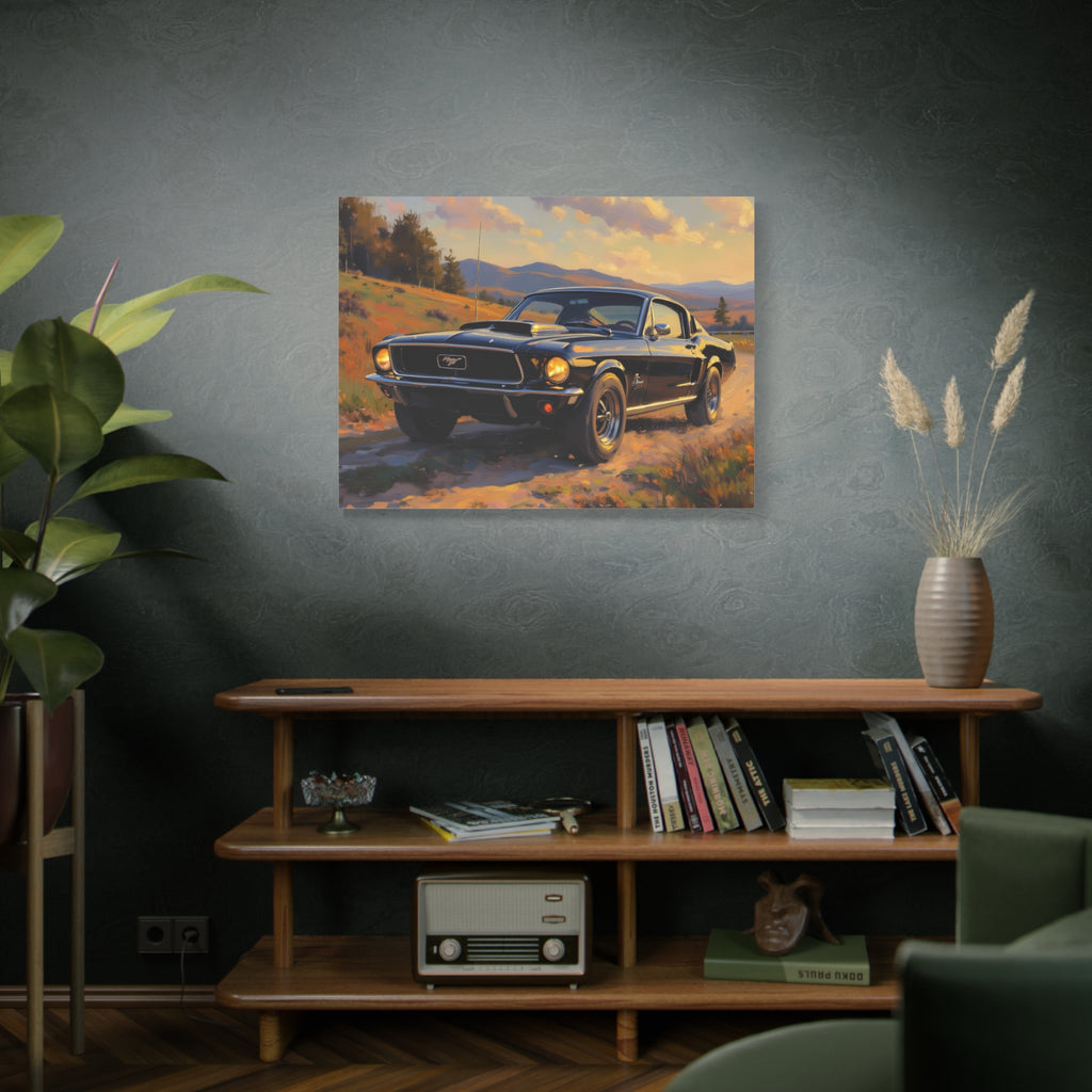 Vintage Mustang Sunset Wall Art - Classic Muscle Car - Stretched Canvas