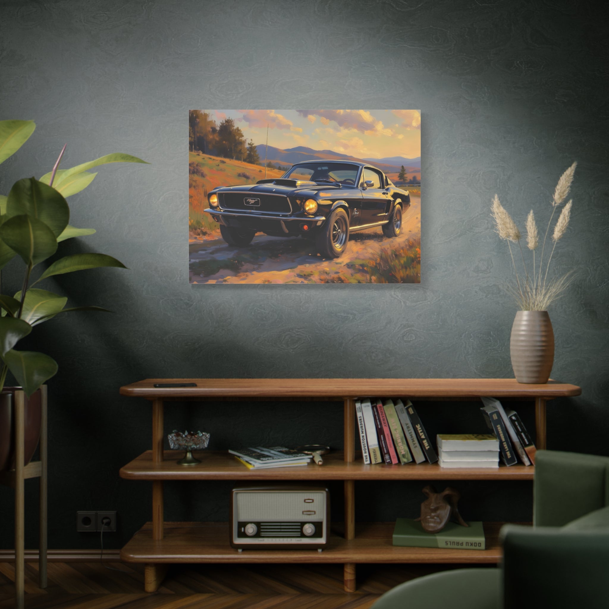Vintage Mustang Sunset Wall Art - Classic Muscle Car - Stretched Canvas