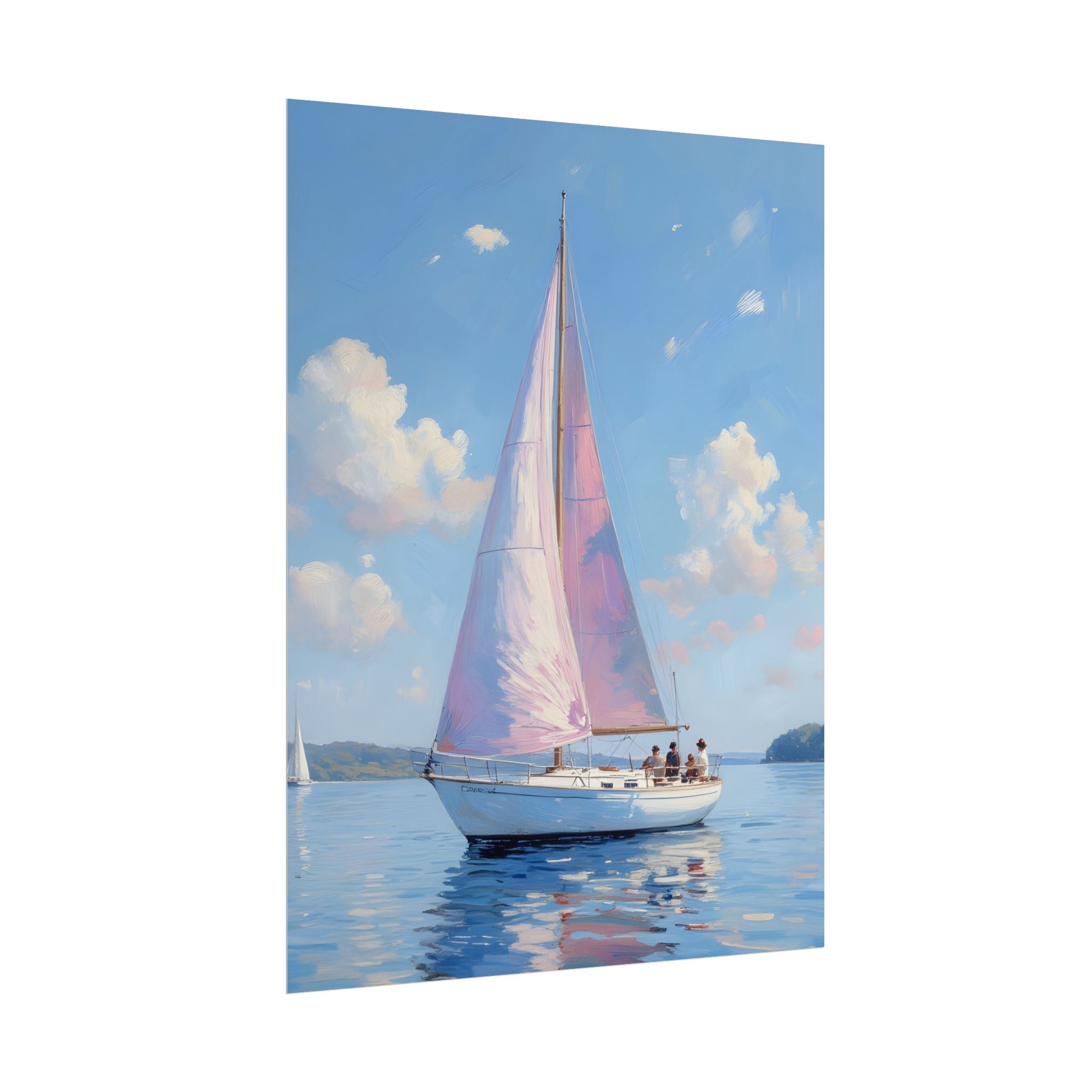 Sailing boat on calm water with pink accents - Poster