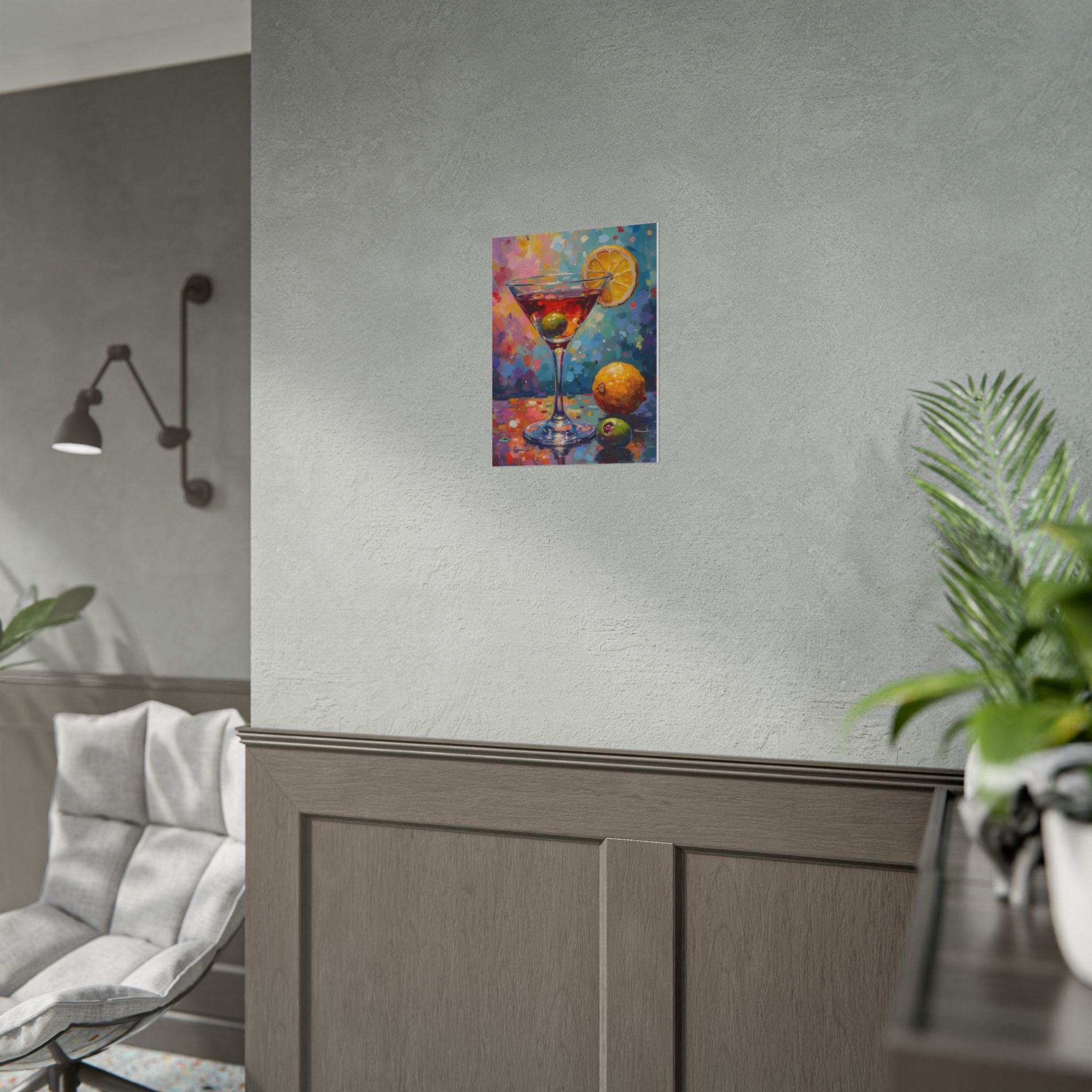 Colorful martini glass with lemon and olive Wall Art - Poster