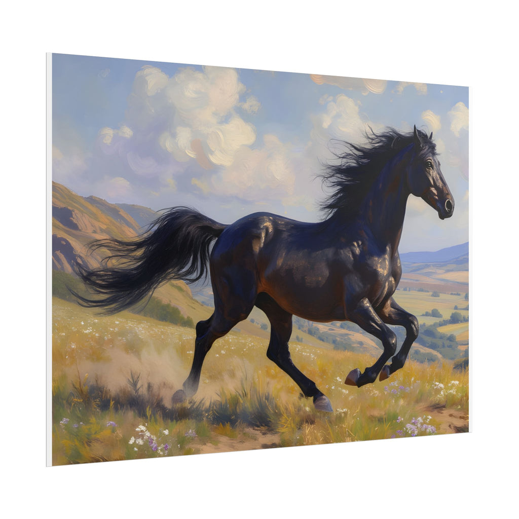 Running Black Stallion Wall Art - Horse Painting - Poster