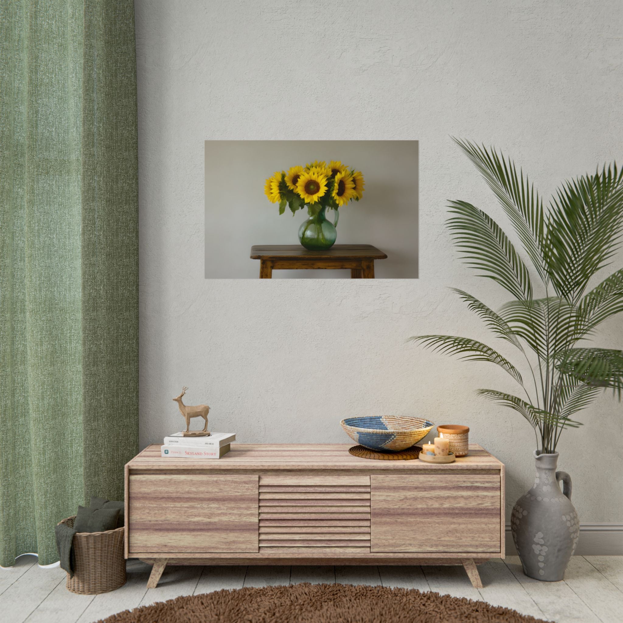 Sunflowers in Green Pitcher Wall Art - Poster