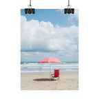 Sun-drenched beach memory with beach chair and umbrella - Poster