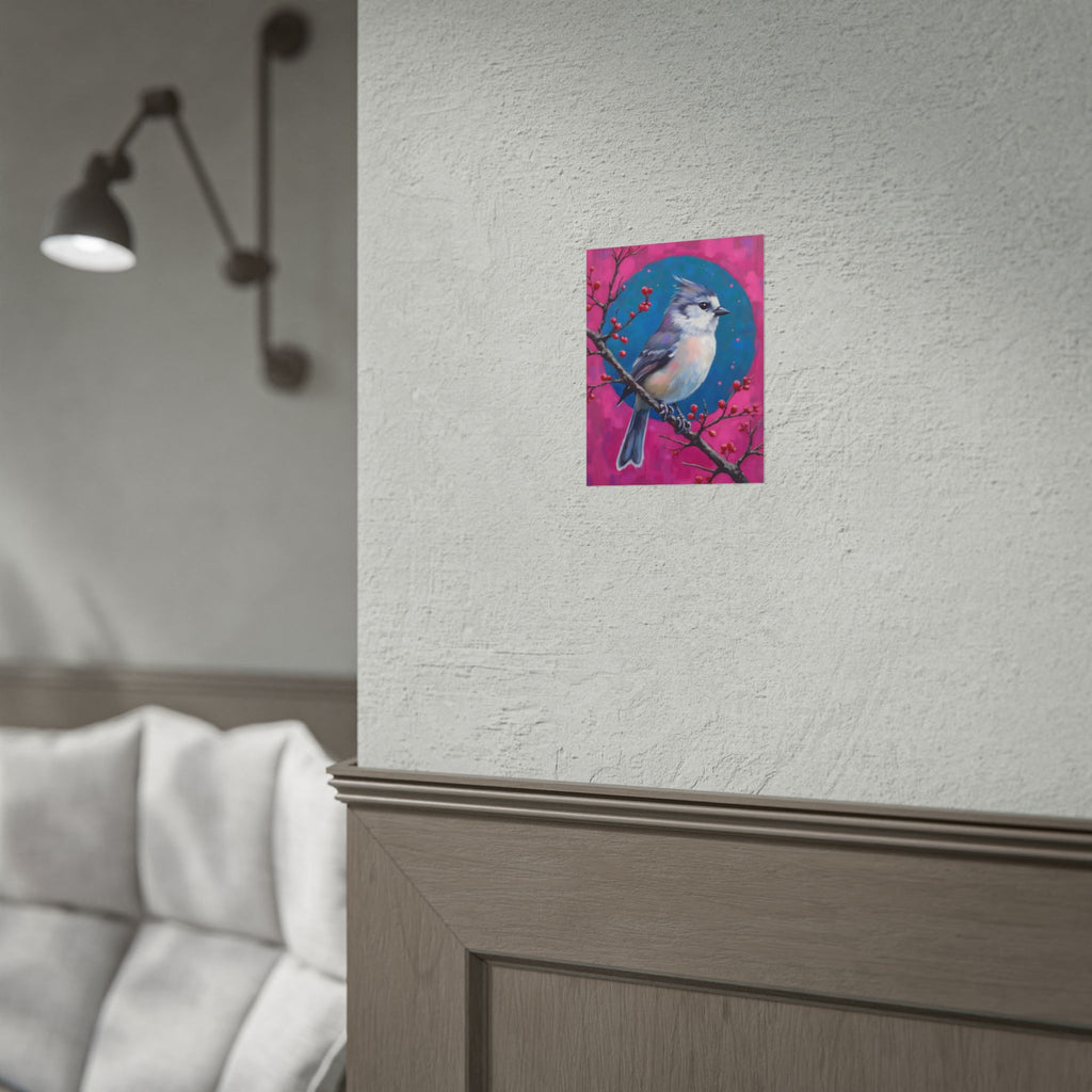 Blue jay on a holly branch Wall Art - Poster