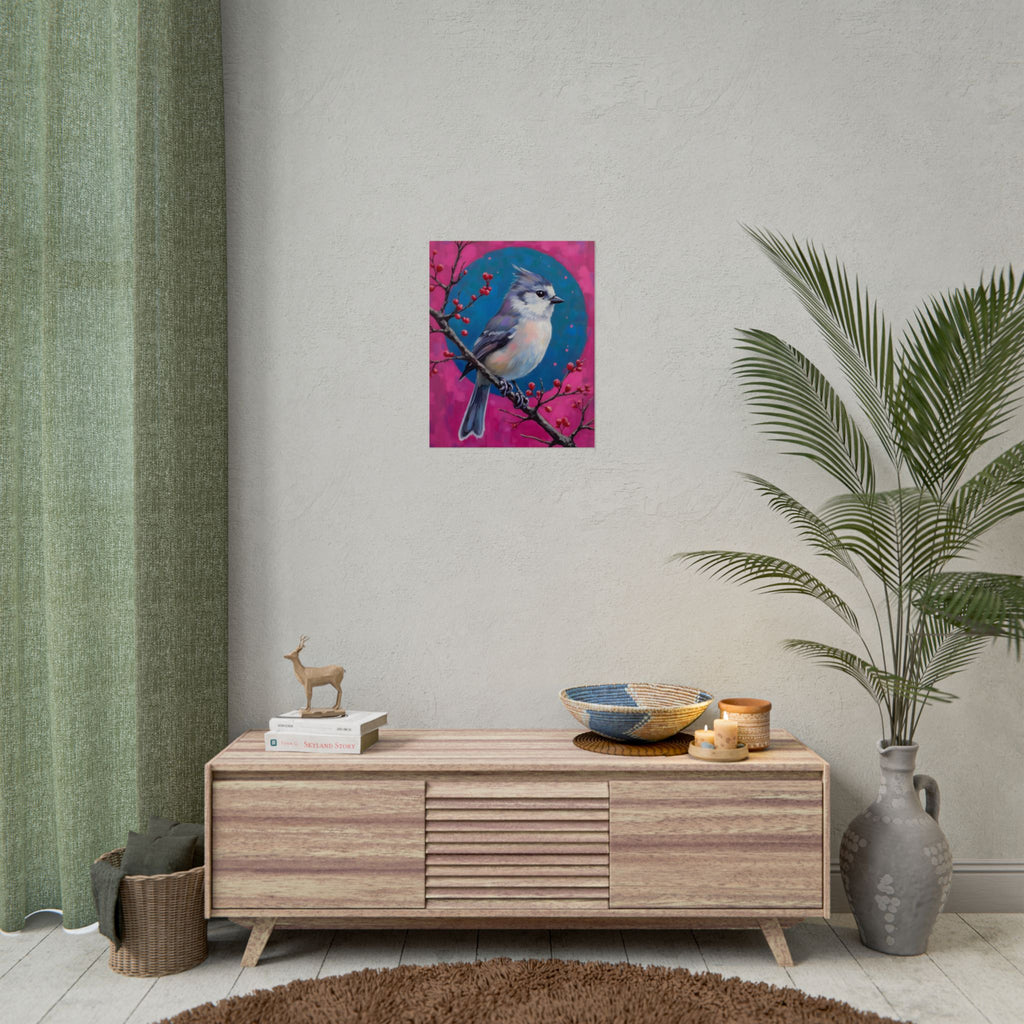 Blue jay on a holly branch Wall Art - Poster