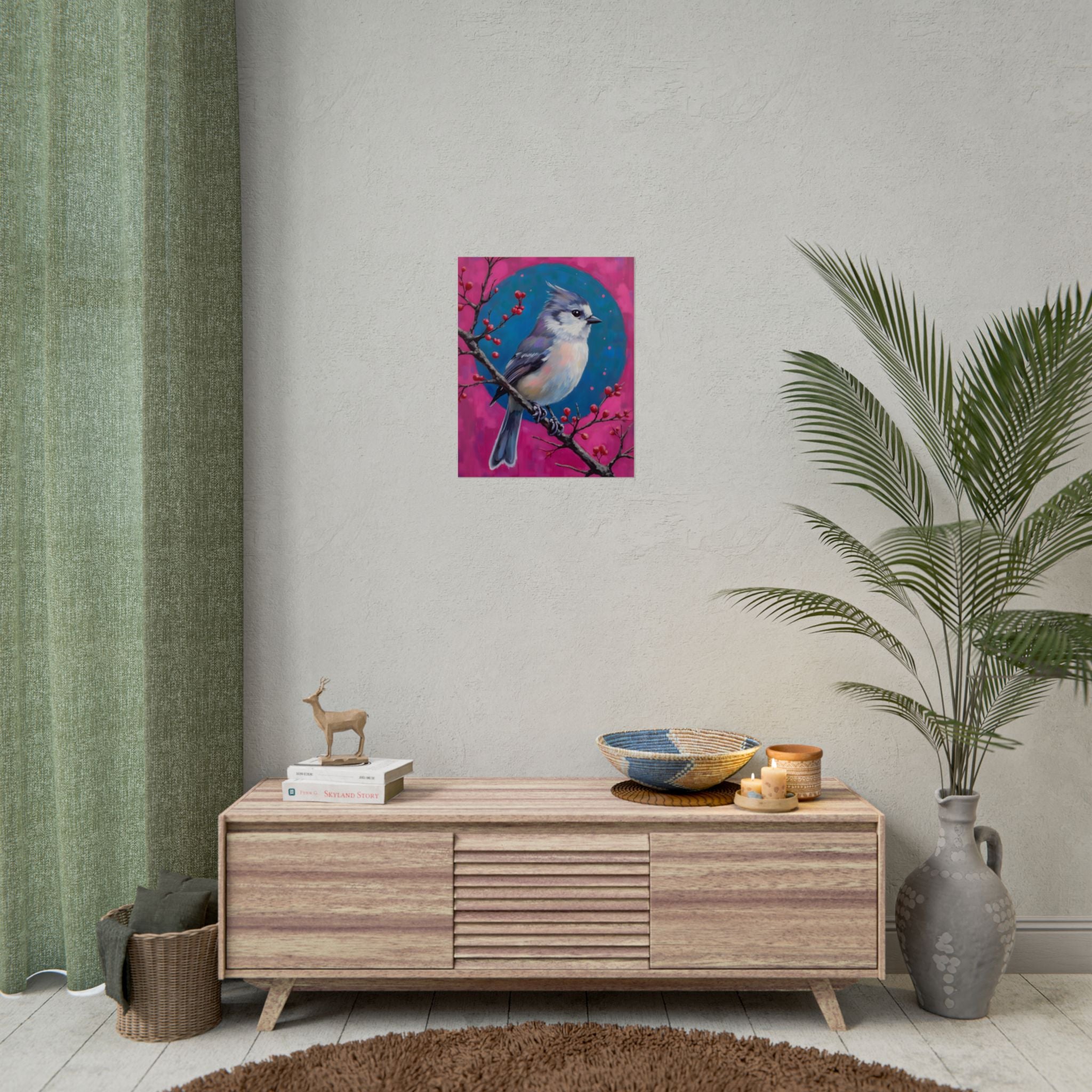 Blue jay on a holly branch Wall Art - Poster