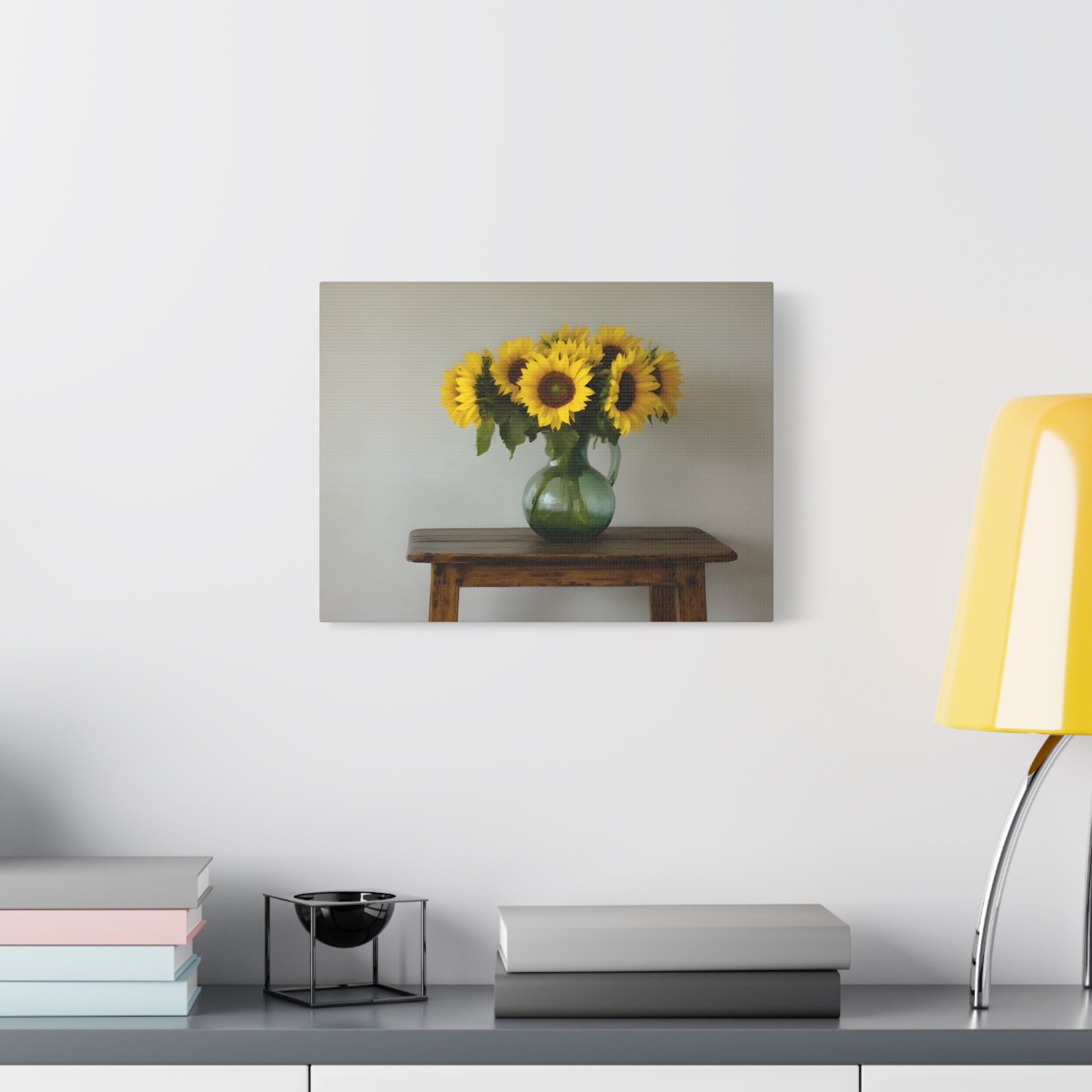 Sunflowers in Green Pitcher Wall Art - Stretched Canvas