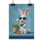 Blue Bunny Poster - Cute Sunglasses Rabbit Rolled Art Print