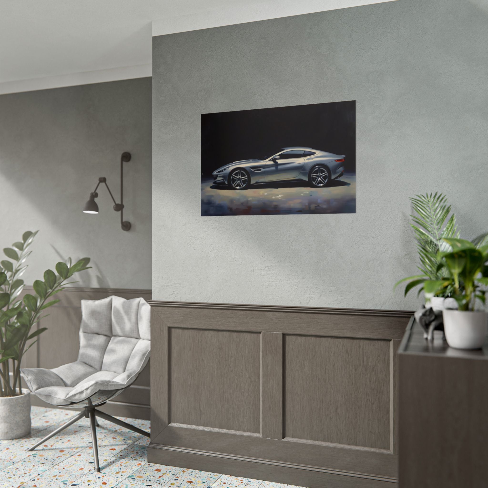 Sports Car Poster - Silver GT Automotive Art Print (Rolled Poster)