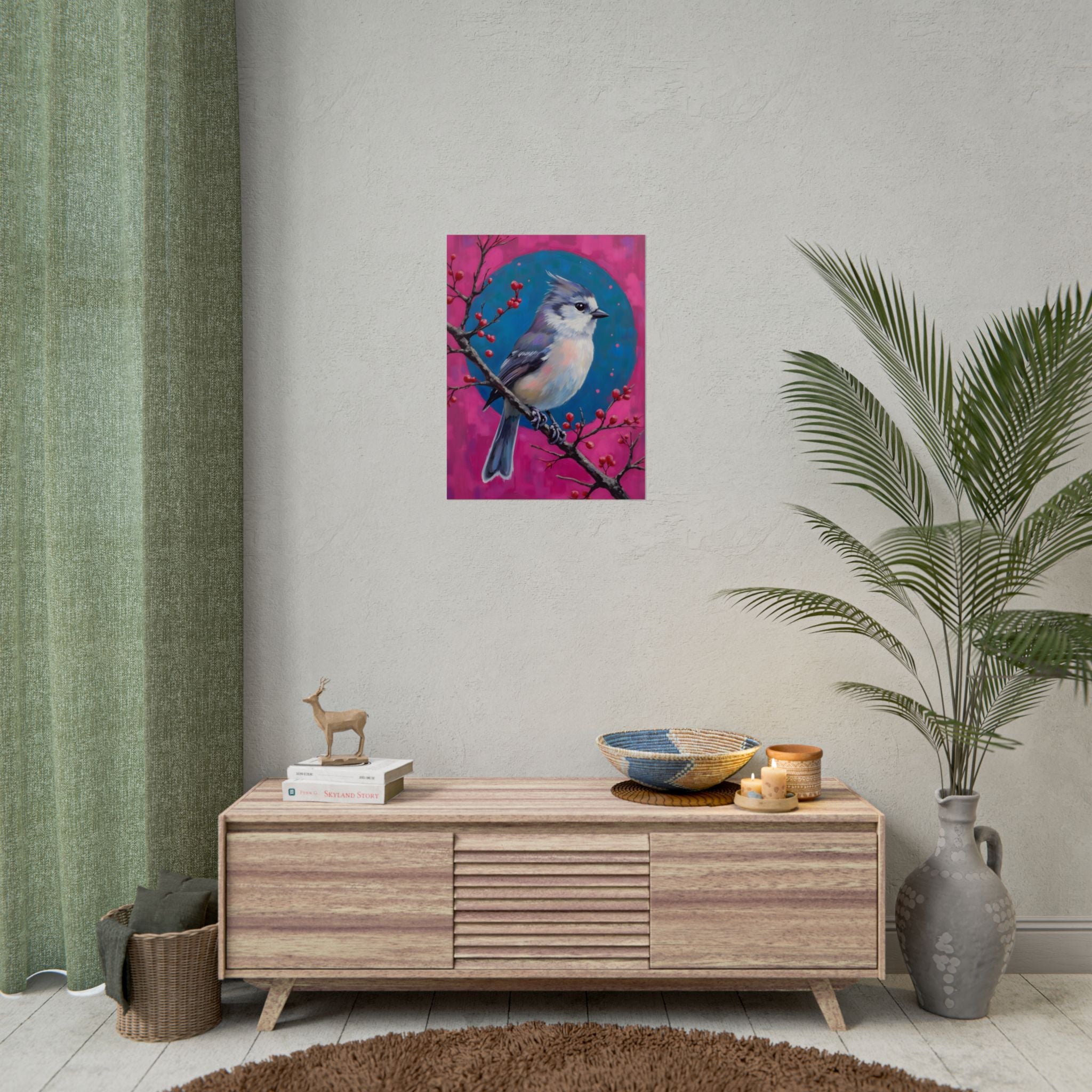 Blue jay on a holly branch Wall Art - Poster