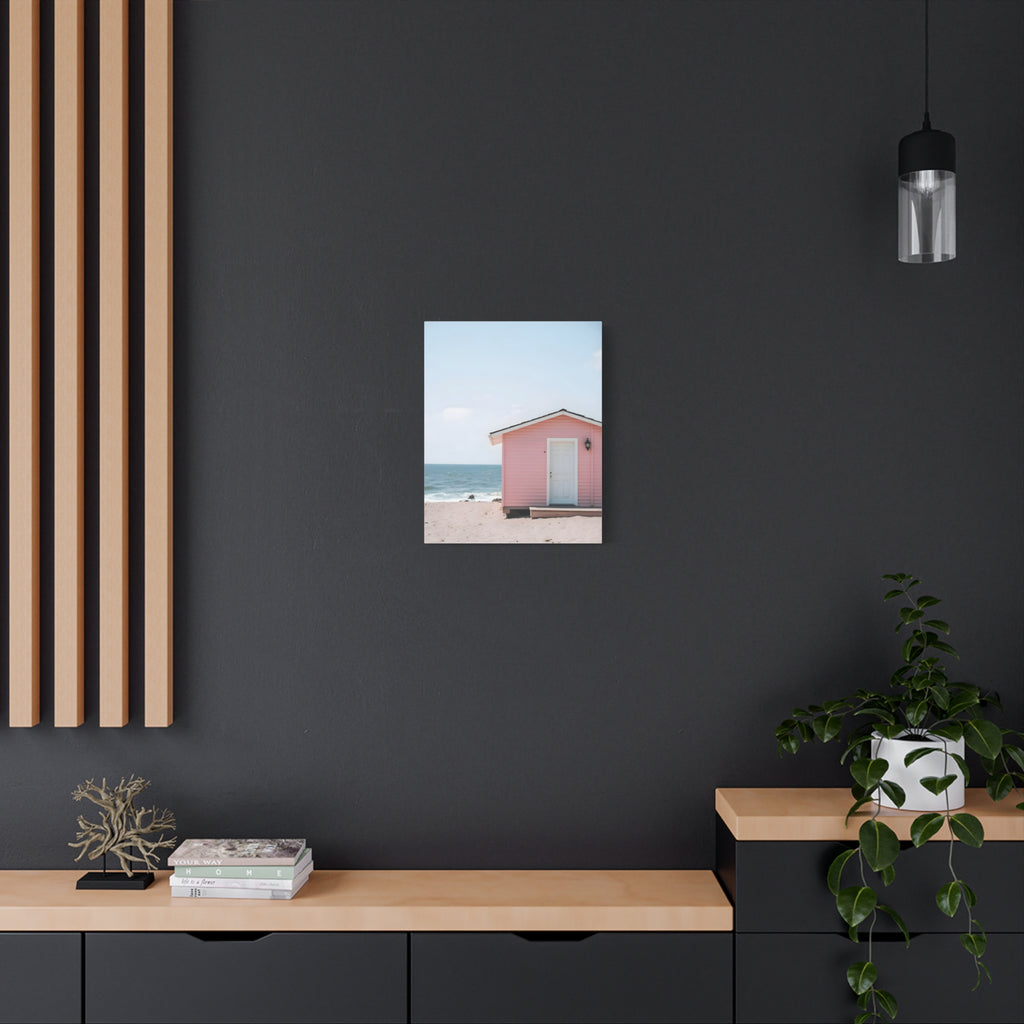 Pink Beach Cottage  Wall Art - Stretched Canvas
