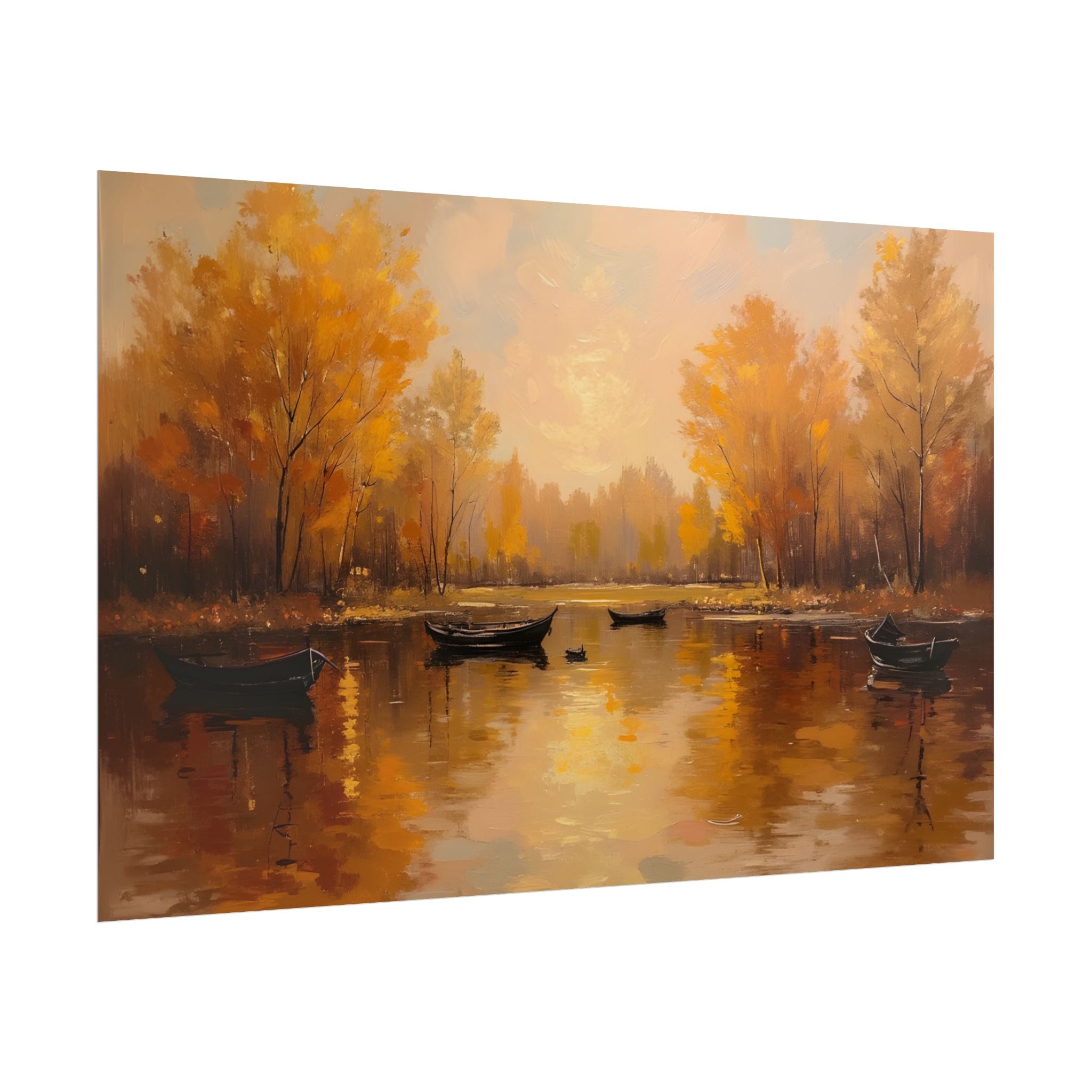 Autumn at the lake with rowboats - Poster