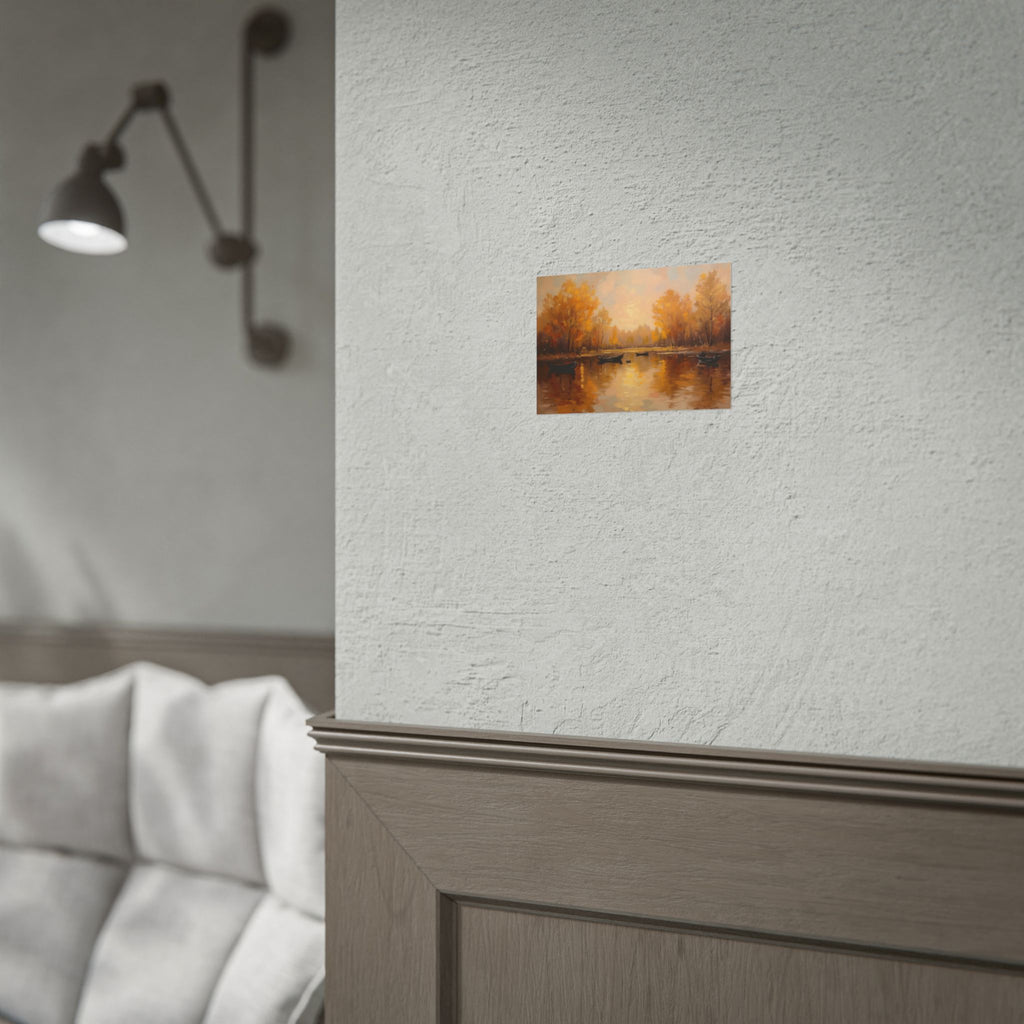 Autumn at the lake with rowboats - Poster