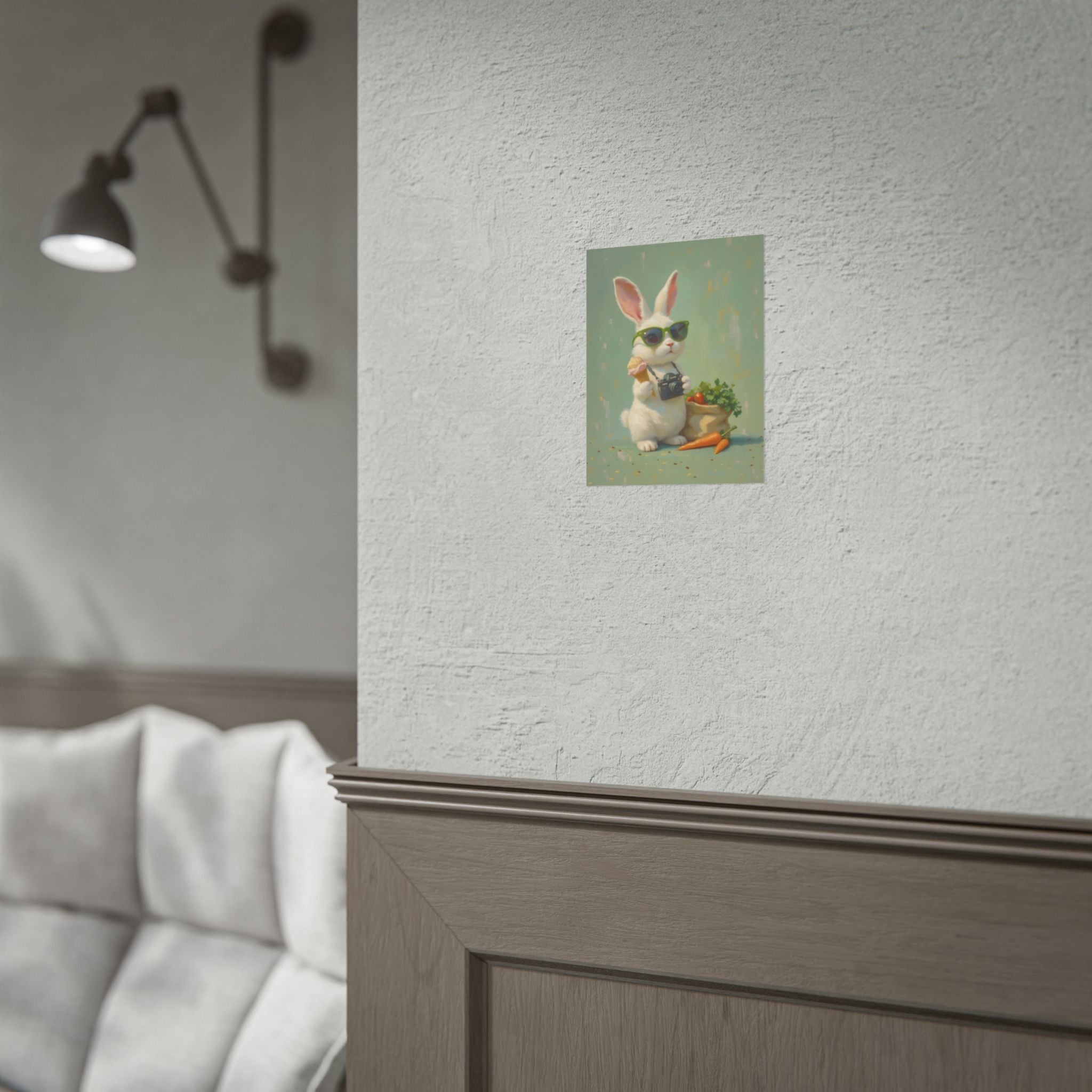 Green Bunny Rolled Poster — Cool Bunny with Camera Art Print