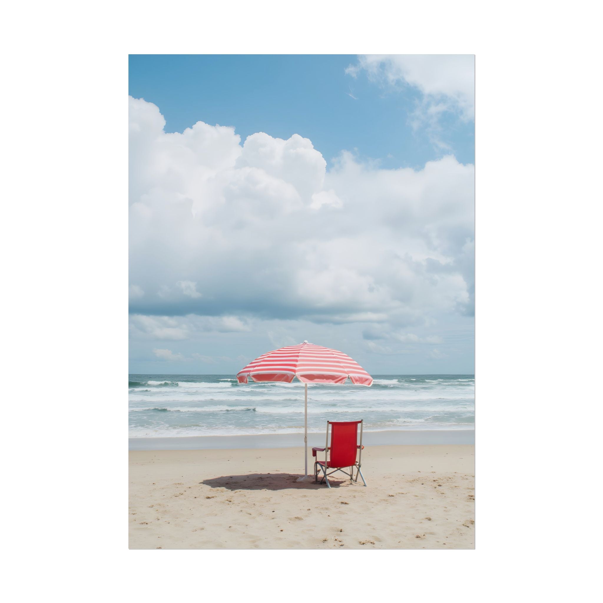 Sun-drenched beach memory with beach chair and umbrella - Poster