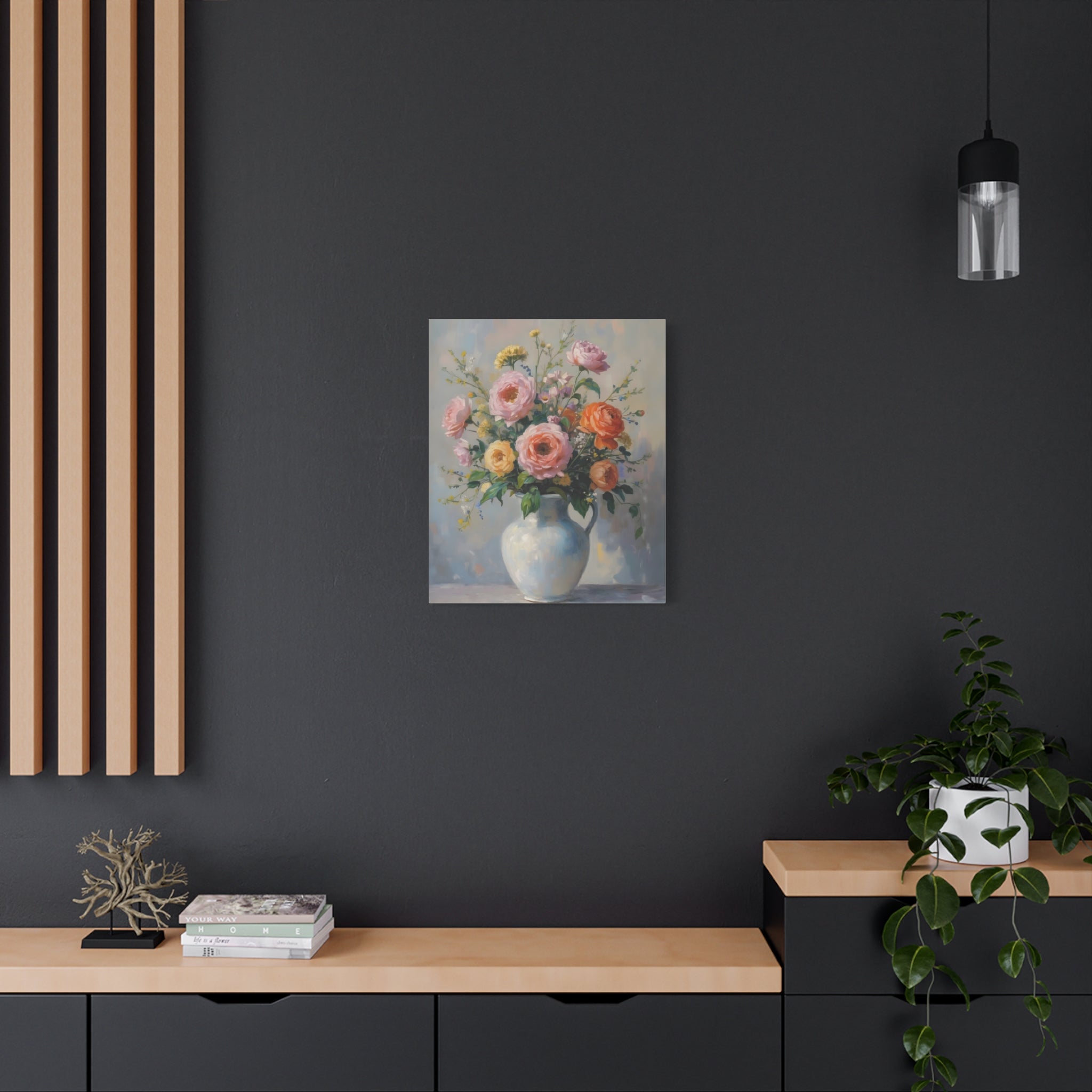 Colourful Roses in Jug Wall Art - Stretched Canvas