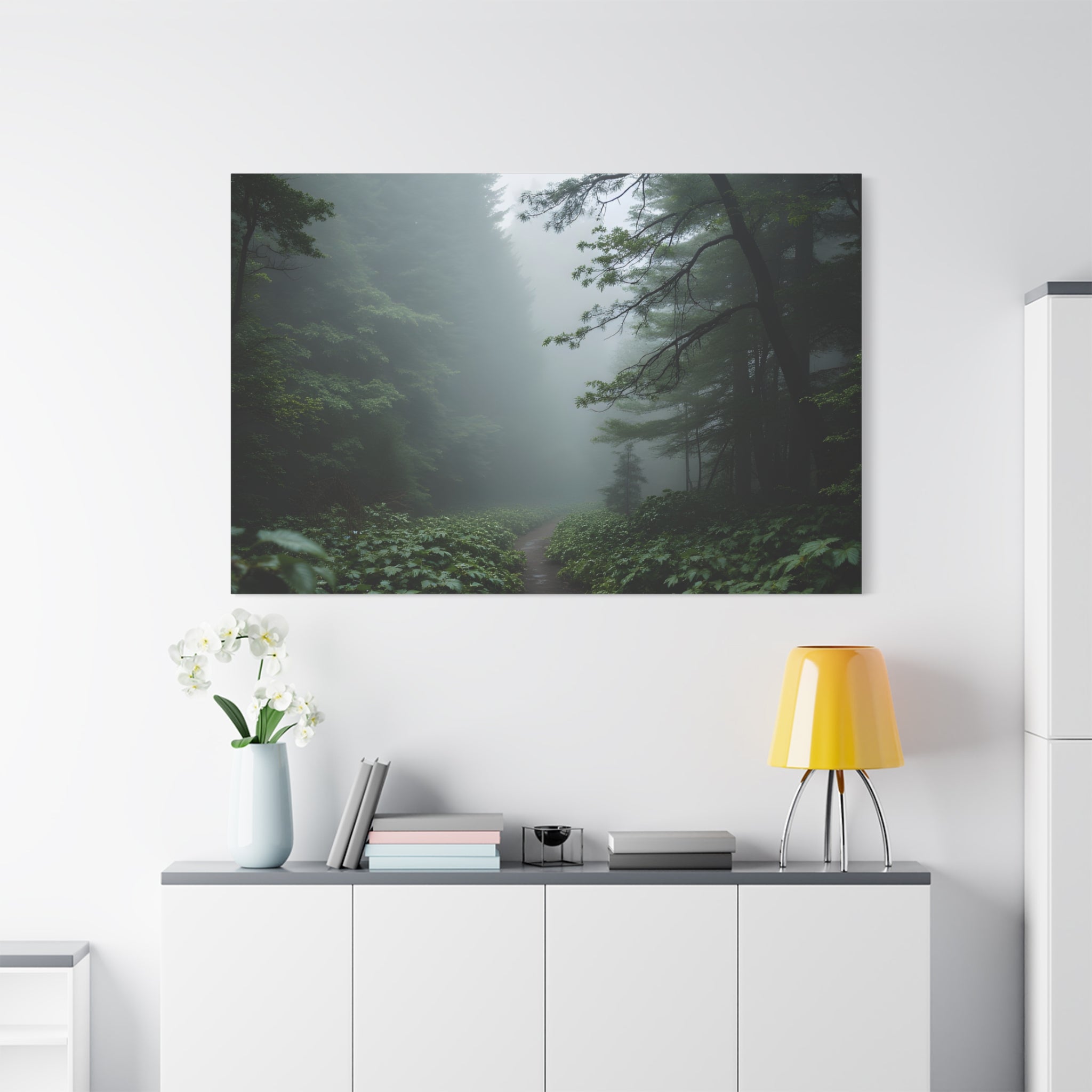Misty Forest Path  Stretched Wall Art - Canvas Print