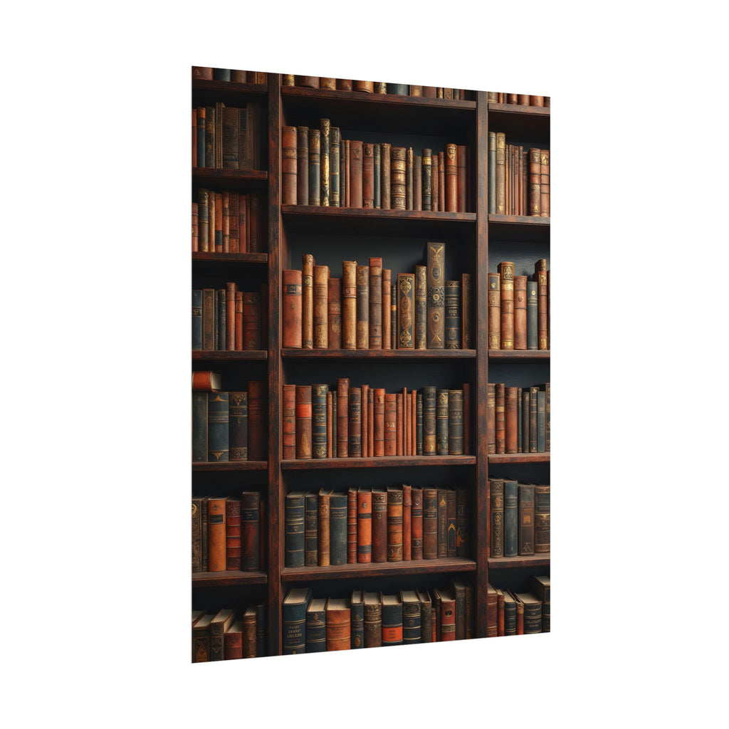 Vintage Library Bookshelf Rolled Poster - Antique Bookshop Wall Art