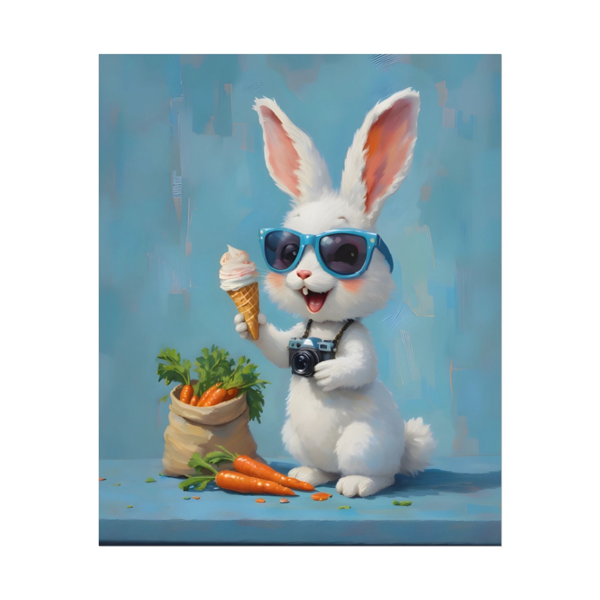 Blue Bunny Poster - Cute Sunglasses Rabbit Rolled Art Print